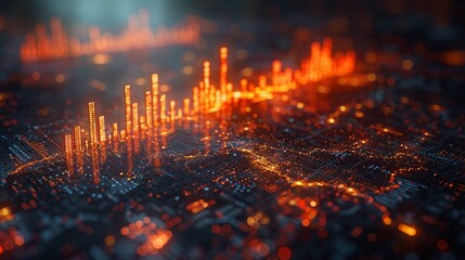 Fototapete - The concept of the stock exchange is embodied by a graphic of the world map accompanied by the candlestick symbol.