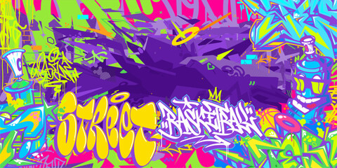 Wall Mural - Abstract Hip Hop Urban Street Art Graffiti Style Word Basketball Vector Illustration