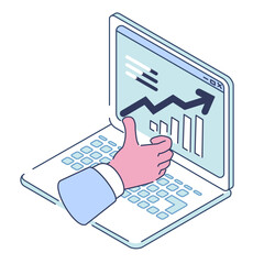 Wall Mural - isometric illustration of thumbs up with graph on pc	
