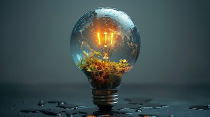 Aufkleber - The concept of green energy or ecology is represented by a realistic light bulb with a globe inside it