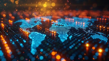 Fototapete - The concept of digital technology, combining binary code and a world map.