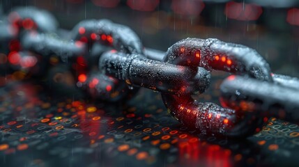 Poster - Cyber security concept with graphic of a chain over a binary code background