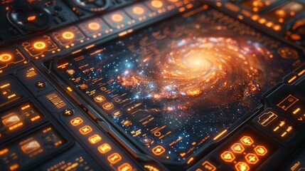 Poster - User interface with galaxy view for a spaceship