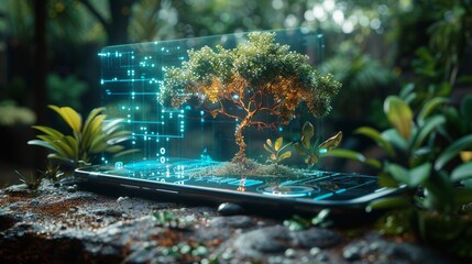 Aufkleber - This is a concept of the technology of augmented reality, a mobile phone with the application of digital technology
