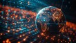 Conceptual illustration of global communication technology, a futuristic globe interacting with cyberspace