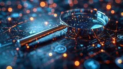 Leinwandbilder - SEO strategy concept, magnifying glass with digital marketing icons