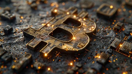 Leinwandbilder - Cryptocurrency technology concept, a graphic of the bitcoin symbol that incorporates financial technology