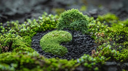 Poster - Ecosystem element and Yin Yang symbol symbolizing ecology system and environment conservation