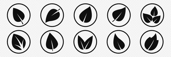 Set of isolated green leaf icons on white background. Abstract natural leaf icons. Elements. Vector illustration.