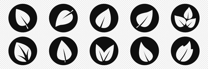 Set of isolated green leaf icons on white background. Abstract natural leaf icons. Elements. Vector illustration.