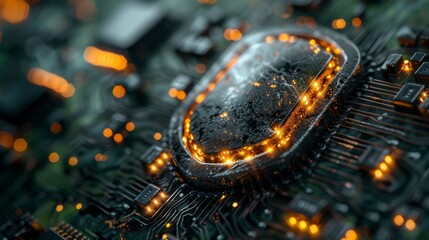 Poster - The concept of cyber security technology, presented in the form of a futuristic shield that protects the computer from viruses