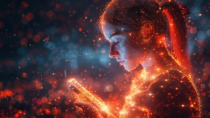 Fototapete - Digital technology character design presented with a low poly style and futuristic elements