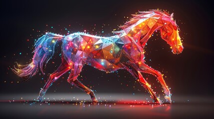 Wall Mural - Colorful low poly horse with traditional Chinese elements, Chinese word refers to Horse Zodiac sign