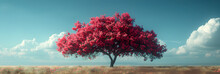 Conceptual Image Of Lush Single Pomegranate Tree,
A Red Tree With A Large Tree In The Middle