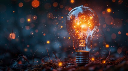Fototapete - Graphic of realistic light bulb with a spark of creativity inside, representing brainstorming