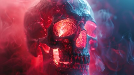 Poster - A cyberpunk-style graphic of a low poly skull