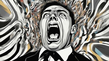 Wall Mural - Generative AI. Portrait individual in pain, stress, depression, anxiety, feeling headache. Shouting, screaming, mental problem, no inner peace, politics, criticism, negative emotion, stressful 