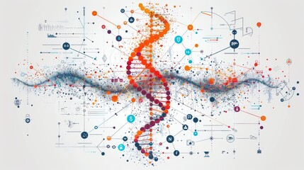 Wall Mural - Infographic with DNA helix and research tools