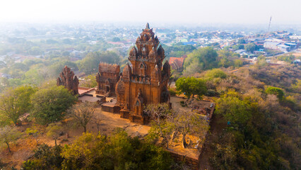 Aerial view of Cham towers, Po Klong Garai, Ninh Thuan province, Vietnam.