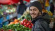 close-up portrait of a market merchant in Turkey selling vegetables on street market. our days