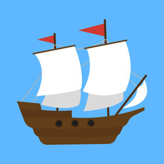 Poster - Sailing ship icon. Flat illustration of sailing ship icon for web design