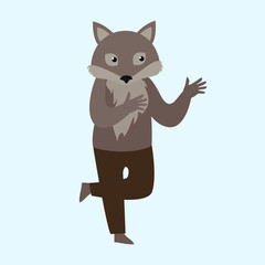 Wall Mural - Cute wolf cartoon character. Vector illustration in flat style.