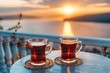 The tea is in the style of a traditional Turkish black tea against the backdrop of Istanbul.