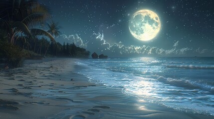 Moonlit Night at the Beach A Romantic Getaway in February Generative AI