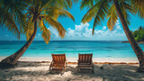 Fototapeta  - two chairs on a beach