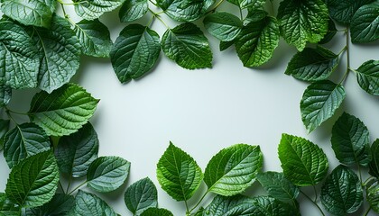 Wall Mural - Green leaves background. Green lush leaves isolated on white background top view. Green leaf background as concept for nature preservation and ecology importance