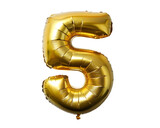 Fototapeta Londyn - Number 5 five gold foil balloon isolated on transparent background.