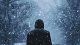 Fototapeta  - Person standing in a snowfall