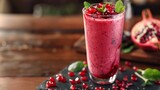 Fototapeta  - A vibrant pomegranate berry smoothie, blending pomegranate seeds, mixed berries, Greek yogurt, 