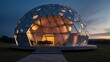 A futuristic dome-shaped house, illuminated by LED panels that change color with the weather Generative AI