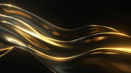 Wall Mural - Abstract golden waves on black background