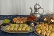 Traditional Turkish desserts. Baklava and tulumba dessert on the table.