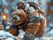 A Beastmaster riding a giant bear into battle, mauling enemy lines