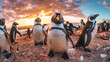 A collection of penguins standing closely next to each other