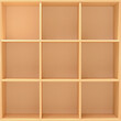 Empty square wooden cabinet as bookcase, home interior decor furniture, PNG file no background