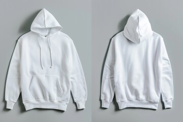 Men's white blank hoodie template,from two sides, for your design mockup for print, isolated on white background