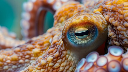 Wall Mural - Close-up of an octopus eye with textured skin