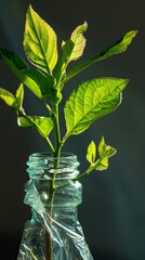Wall Mural - Young plant growing in a recycled plastic bottle with water