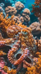 Wall Mural - Close-up of an octopus in a coral reef