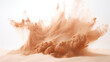 Sand exploding on white background in stop motion
