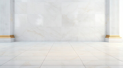 White marble floor with multiple columns