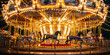 A image of a colorful carnival carousel with spinning horses and bright lights, capturing the excitement and nostalgia of a fairground ride