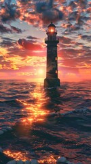 Wall Mural - Sunset at the lighthouse with vibrant sky