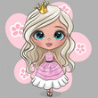 Cartoon Little Princess in a pink dress on a gray background