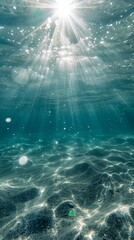 Wall Mural - Underwater view with sun rays and bubbles