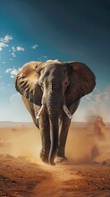 African Elephant Walking In The Desert